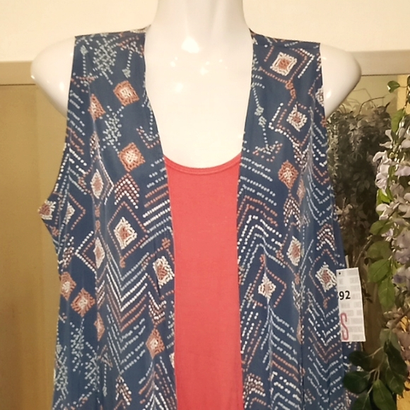 LulaRoe Joy Teal Abstract Print  Duster Vest - Picture 6 of 12